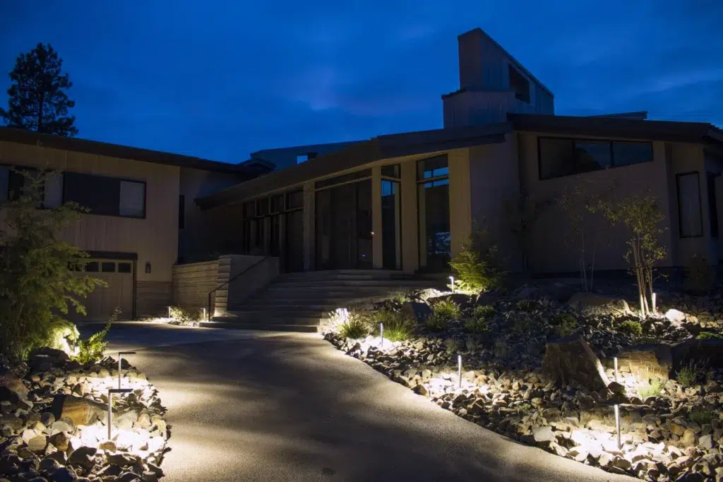 Illuminated Walkway Framed by Low Garden Lighting