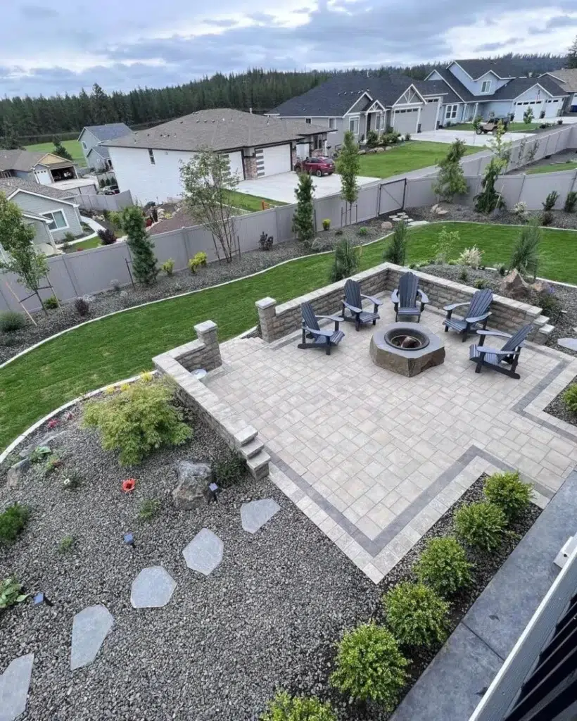 Modern Patio with Fire Pit and Gravel Surround