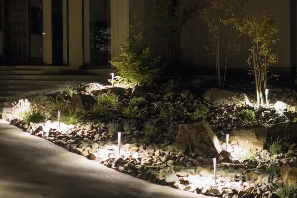 Soft Accent Lighting Highlighting Entry Garden Beds